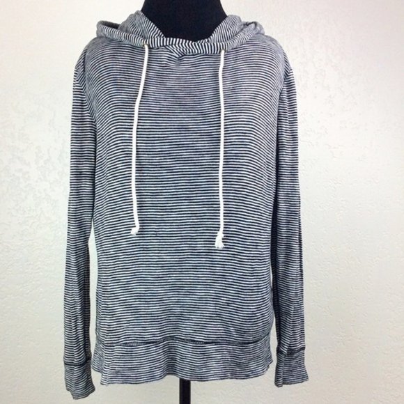 J. Crew Tops - J. CREW Blue White Striped Hooded Sweatshirt Top Women's Size M